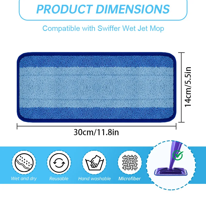 Reusable Pads for Swiffer WetJet Mop,3 Pack Wet Jet Refills, Reusable Microfiber Mop Pad Refills Floor Mopping and Cleaning Pad