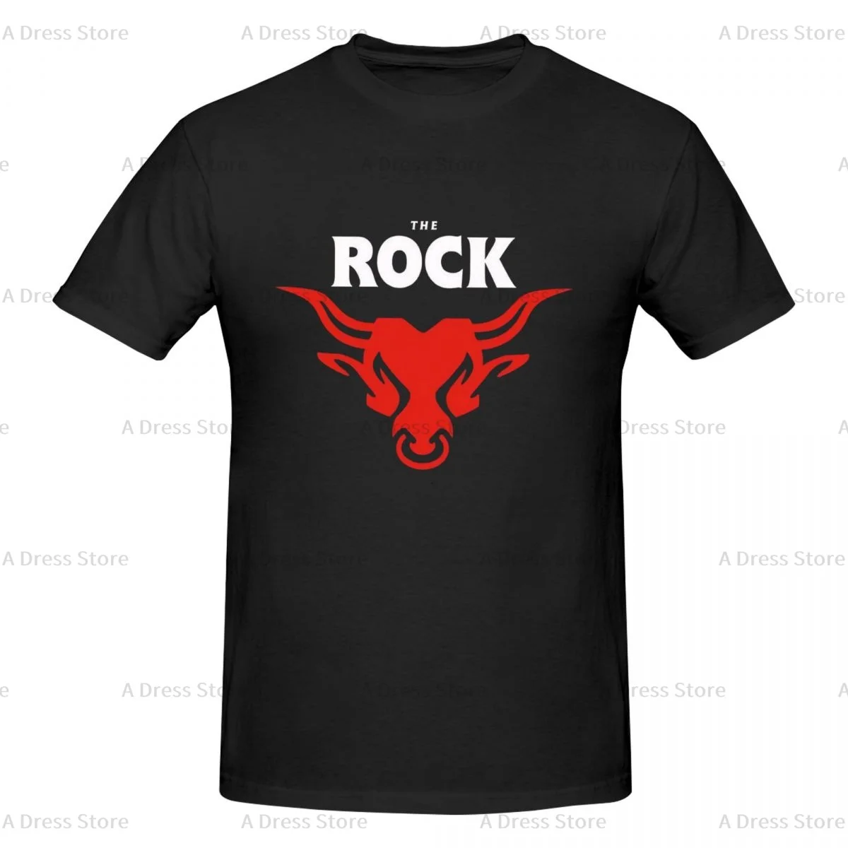 Men's WWE The Rock Bull round neck T-shirt,Oversized print Tee Shirt,Casual Large Size Tshirt