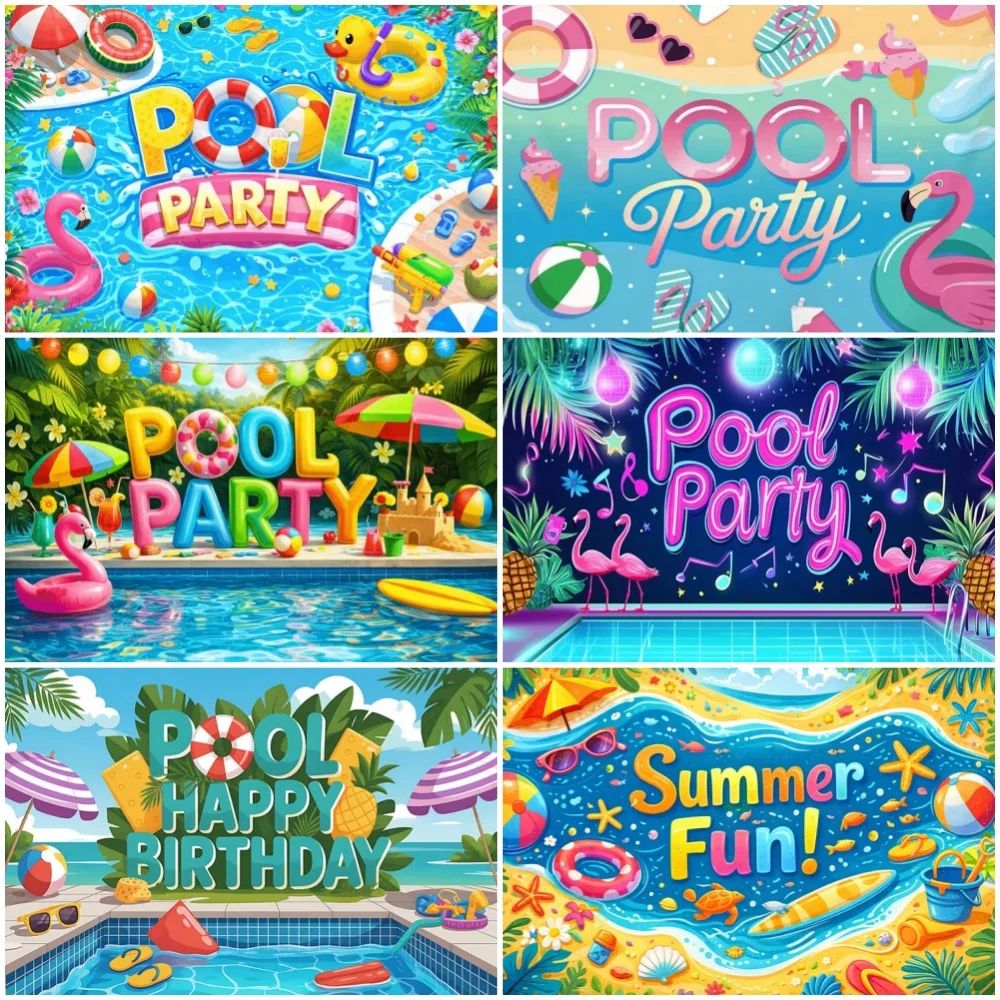 Summer Style Pool Birthday Party Decoration Backdrop Swimming Circle Flamingo Beach Hawaii Island Background Outdoor Banner Prop