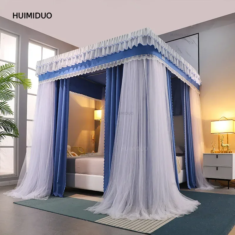 Four Season Quadrate Palace Mosquito Net with Frame Romantic Shading Bed Curtain Canopy Nets Three-door Bedcover Curtain