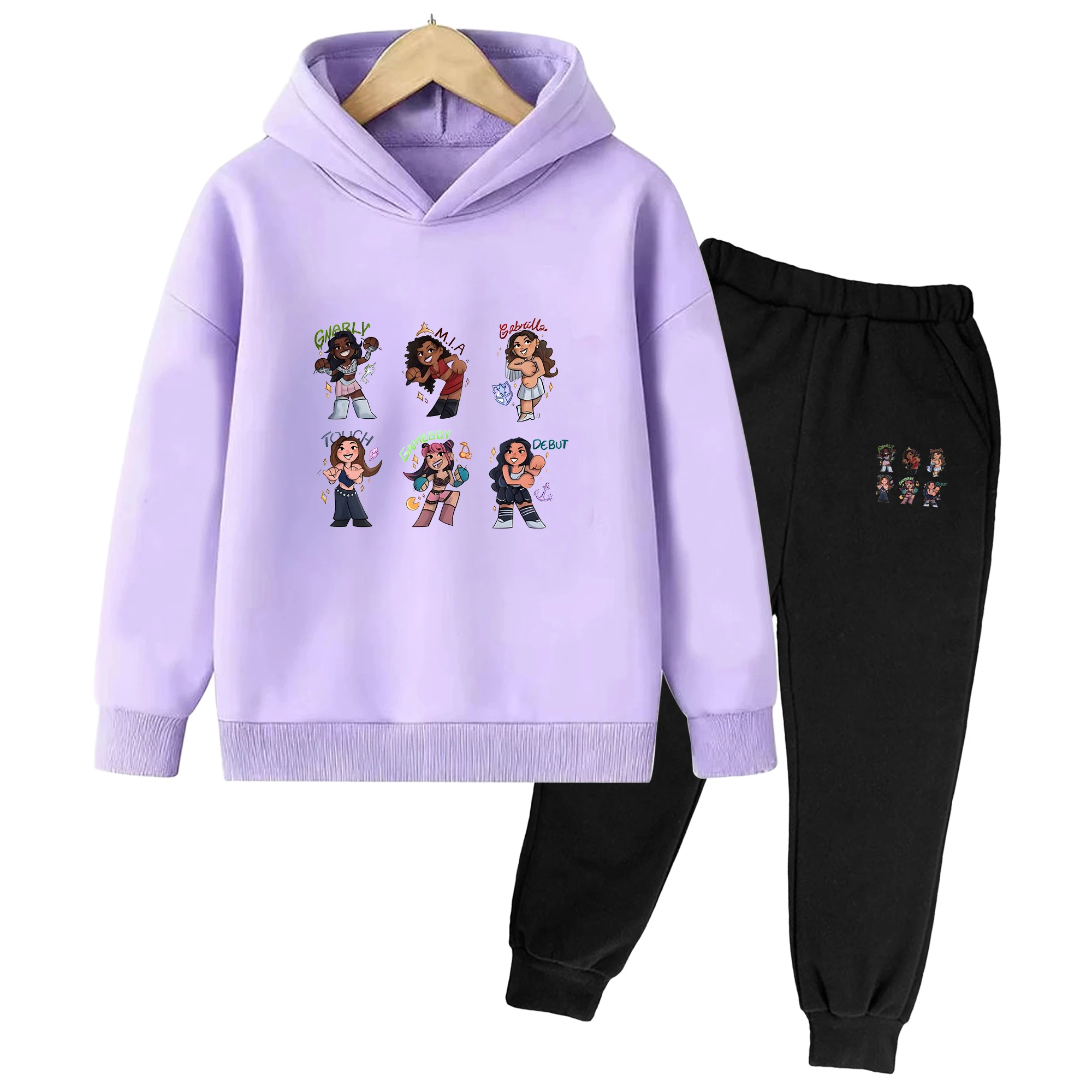 Girls Aesthetic Hoodie Pants Set Katseye Korean Style Gothic Y2k Gnarly Merch Fans For 3-14Y Kids Girls Album Gift Cozy