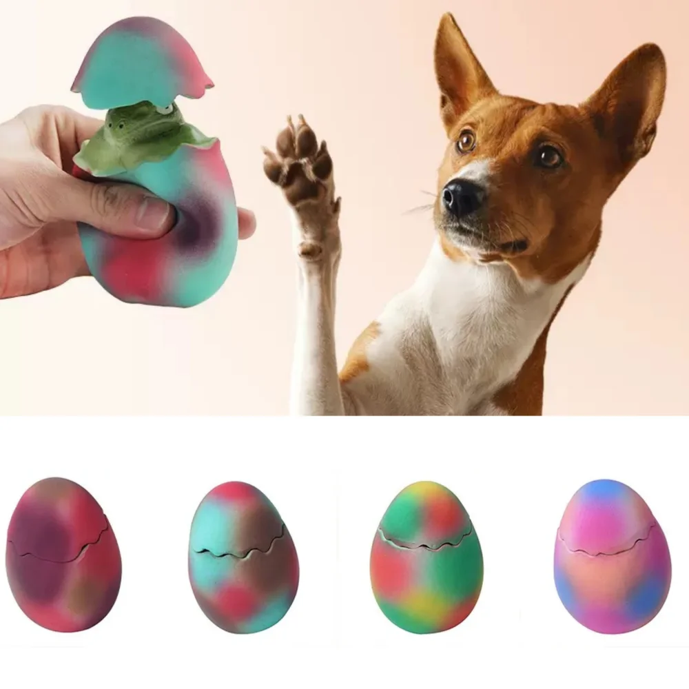 

Interactive Dog Latex Toys Games Stretchable Dragon Eggs Teething Playing Easy Clean Squeeze Transform Sound Toys Pet Supplies