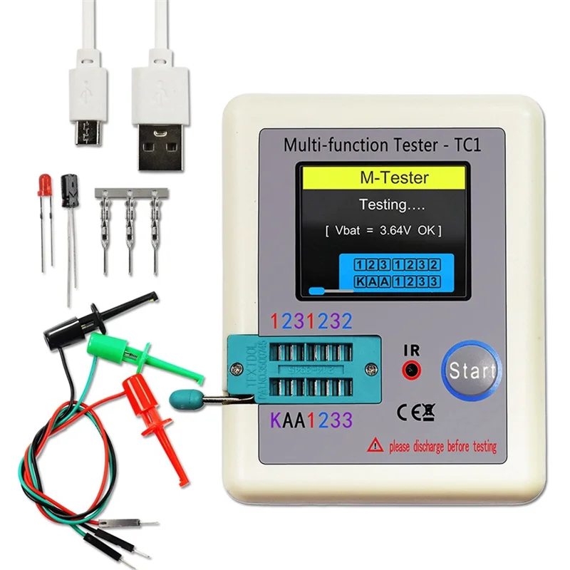 LCR-TC1 TC1 디스플레이 다기능 TFT 백라이트 트랜지스터 테스터, 다이오드 트라이오드 캐패시터 저항 트랜지스터