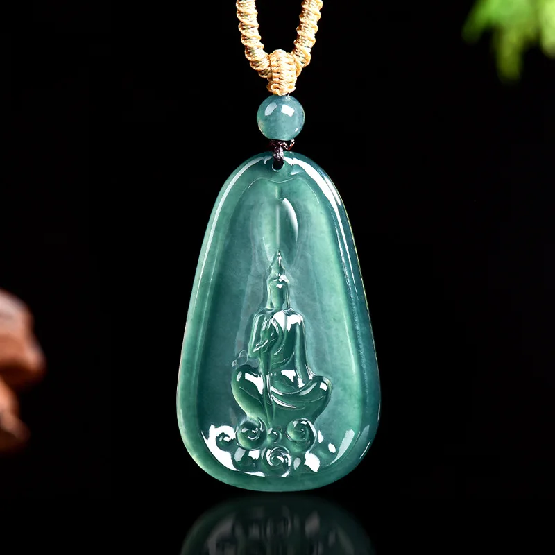 

Authentic A-grade Jade Blue Water Enlightenment Buddha Pendant Buddha Brand Ice Jade Male and Female Pendant Four Meetings