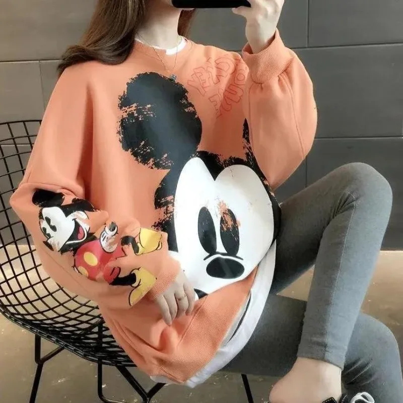 

Spring Autumn New Korean Style Loose Thin Mickey Sweatshirt Women Ins Trendy Fake Two Piece Top Bts Coat Women's Sweater
