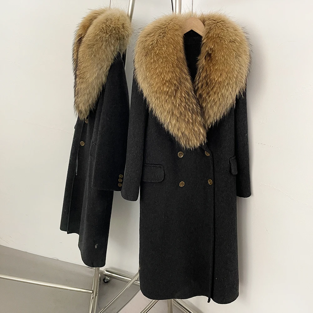 OFTBUY Wollmantel für Damen, Luxuriöse Doppelseitige Wolljacke, Winter-Oversize-Mantel mit Echtem Fuchsfell, Doppelreihig, Elegante Oberbekleidung – Detail 23