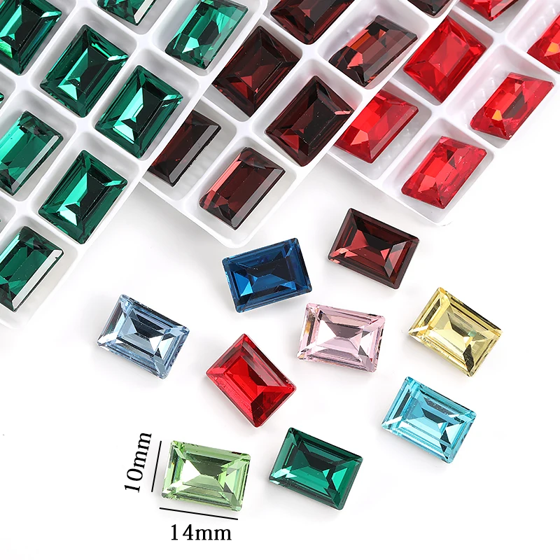 Rectangle Rhinestones for Clothing Accessories Pointback Glitter Glass Glue on Gem DIY Charms Strass Beads Decoration 10x14mm