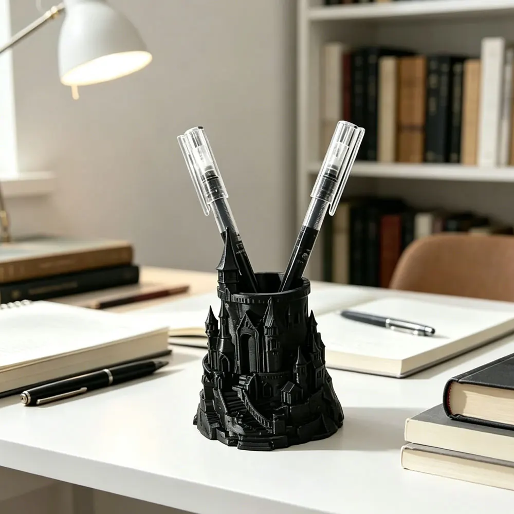 3D print vintage architectural castle Desktop storage and decoration Student gift 1 black or golden castle-shaped pen holder
