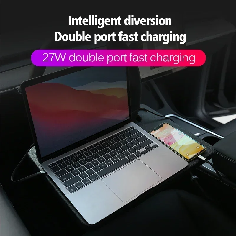 27W Docking Station for Tesla Model 3 Y USB Hub Intelligent Fast Charging 6 in 2 Type-C Micro SD Fast Charge Car Accessories