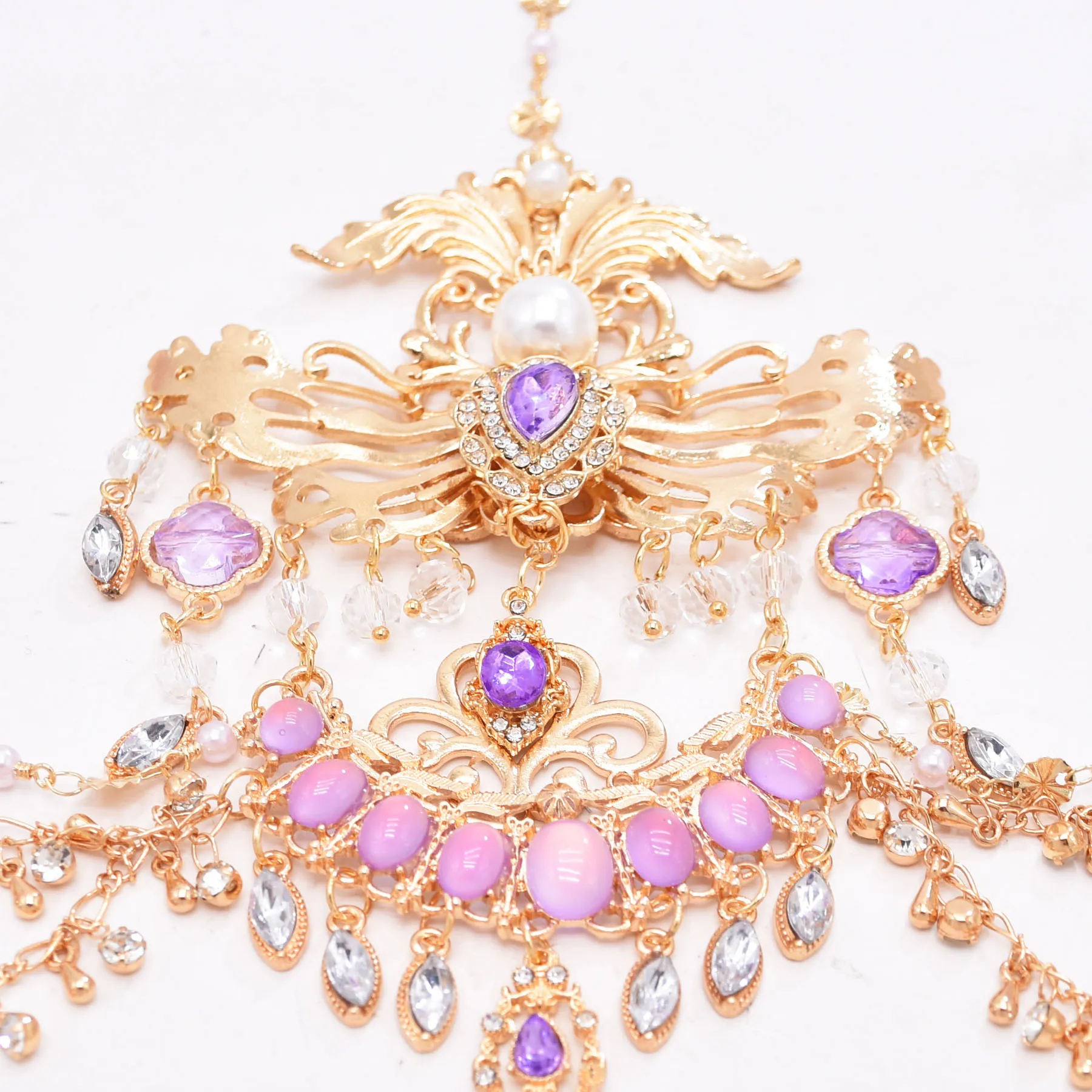 Fairy Long Tassel Veil Hair Ornaments Forehead Chain Face Curtain Retro Luxury Purple Crystal Elegant Headdress Hair Accessories