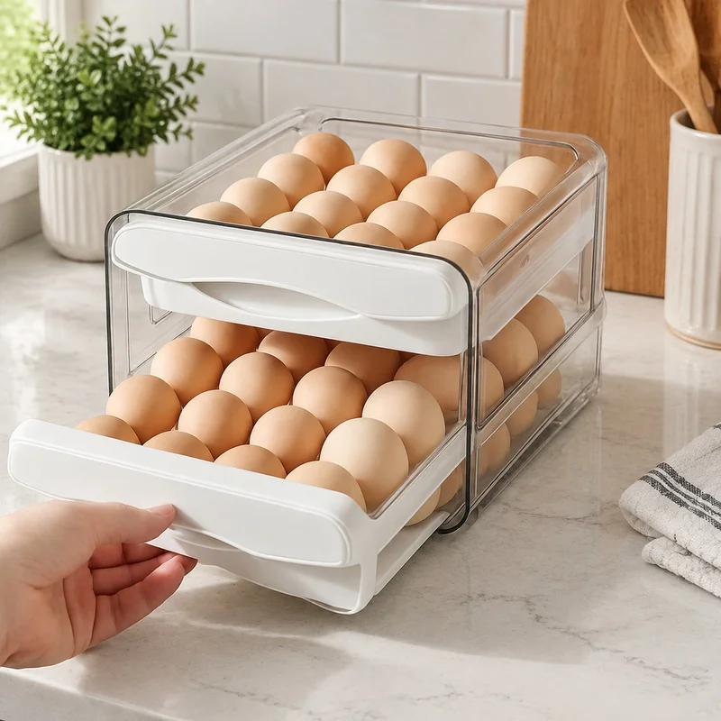 Two-Layer Plastic Egg Storage Container with High Capacity for Refrigerator and Kitchen Organization