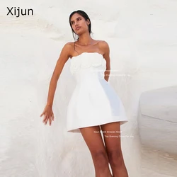 Xijun-Robe de Mariée Courte Blanche à Fleurs 3D, Tenue de Bal de Forme Trapèze, pour Occasions Formelles, pour Patients