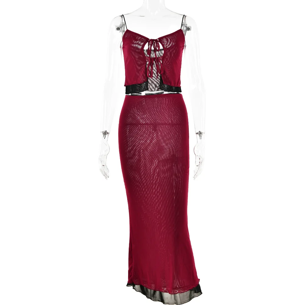 New Suspender Bandeau Two-piece Women's European and American Style Fashion Sexy Backless Long Dress Set Skirt Sets