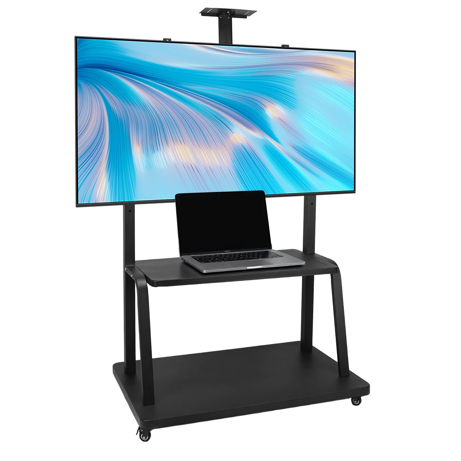 حامل تلفزيون متنقل بعجلات ورف حامل تلفزيون دوار أقصى تحميل يصل إلى 660 رطل عربة تلفزيون شديدة التحمل لشاشة 50-120 بوصة #2