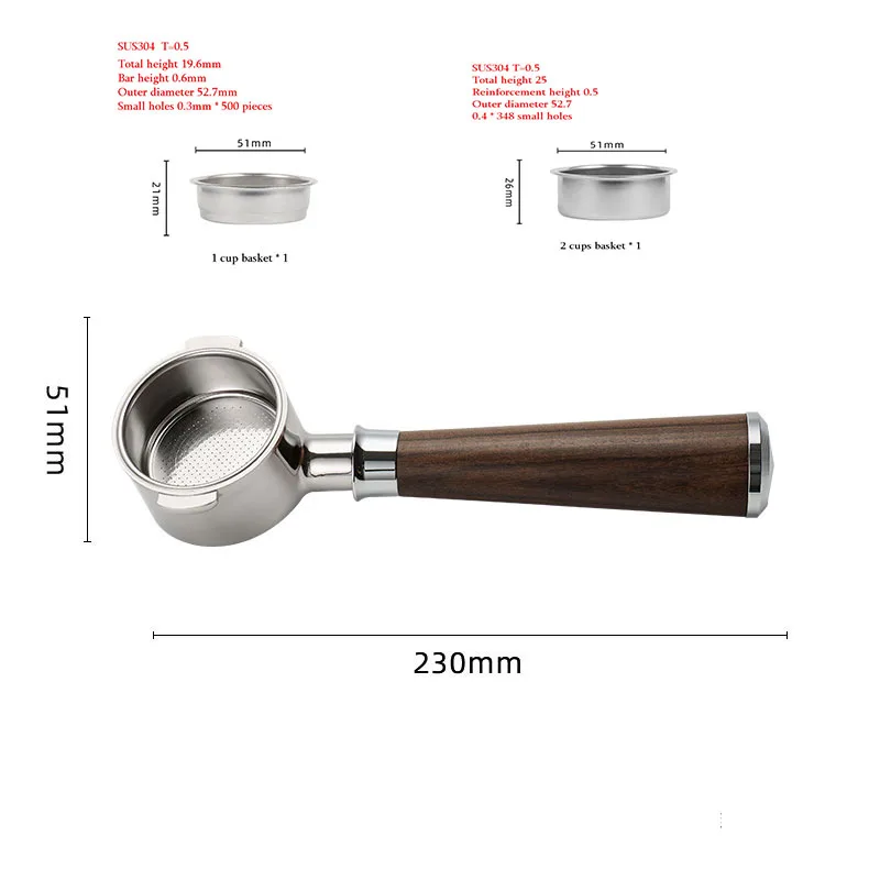 51mm 2 Ears Coffee Bottomless Portafilter With 1 2 4 Cups Basket Stainless Steel Naked Filter For Delonghi ECO310/EC200/221/330