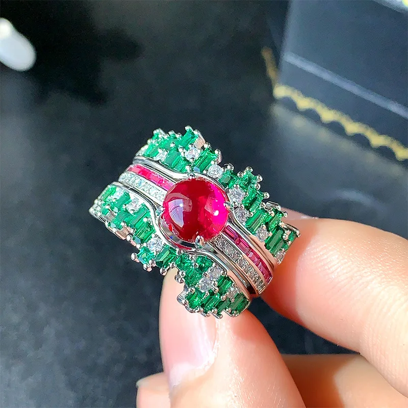 Jewelry Ring Dual-use Accessories Purple Light Changing Red Corundum Blue Spinel Light Luxury High-end Feel Women's Style