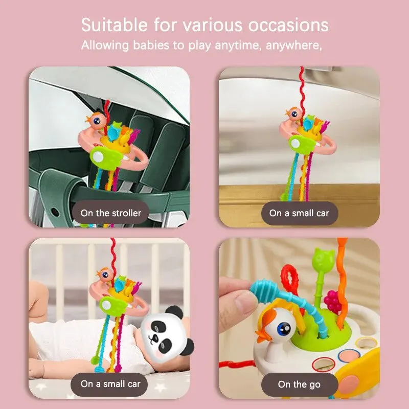 Cartoon Duck Astronaut Pull String Montessori Activity Development Silicone Teething Sensory Grip Training Early Educational Toy