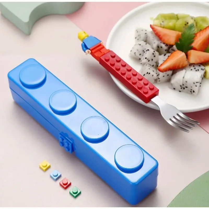 Creative Building Blocks Stainless Steel Cutlery Set Fork and Spoon Assembled Fun Educational Portable Children’s Utensils