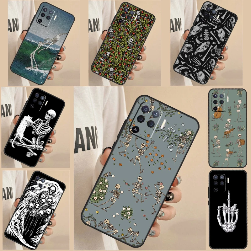 Bones Skeleton For OPPO A78 A98 A58 A17 A77 A74 A94 A15 A16 A52 A72 A91 A76 A96 A5 A9 A54 A57 S A53S Case