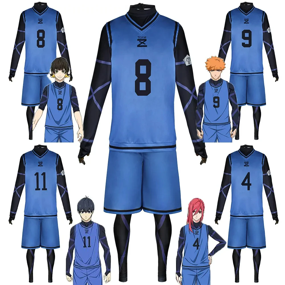 Anime azul bloqueio camisa de futebol para homens, Isagi Yoichi Cosplay traje, Chigiri Hyouma Sportswear, Team Z, não 4,8,9,11, Bachira Meguru