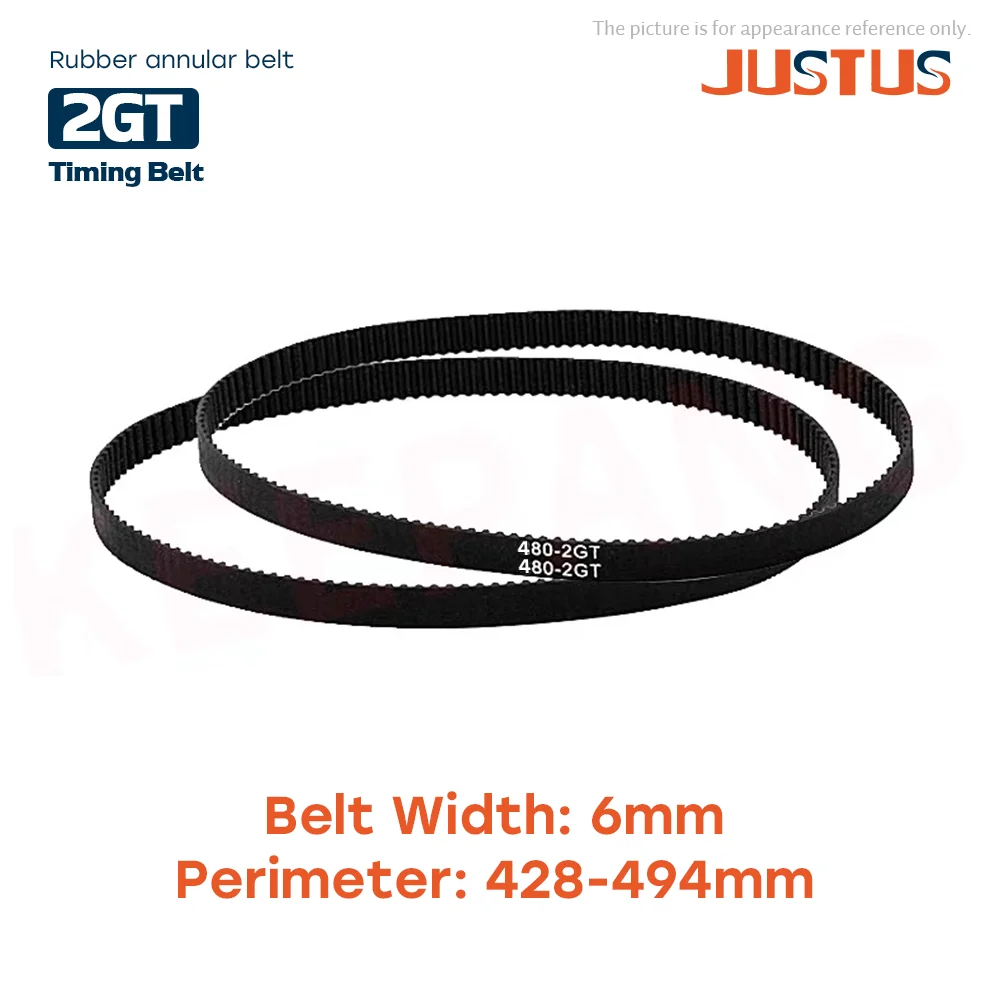 

2GT Rubber Annular Synchronous 2mm Pitch Length Belt Bandwidth 6mm Perimeter 428-494mm