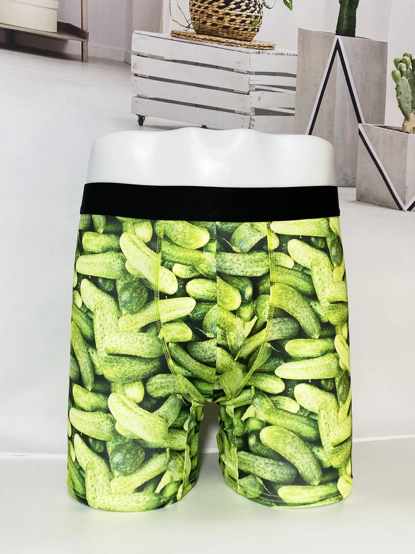 Green Sausage Pickled Cucumber Men Underwear Boxer Briefs Shorts Panties Sexy Soft Underpants for Homme Polyester Boxer Shorts