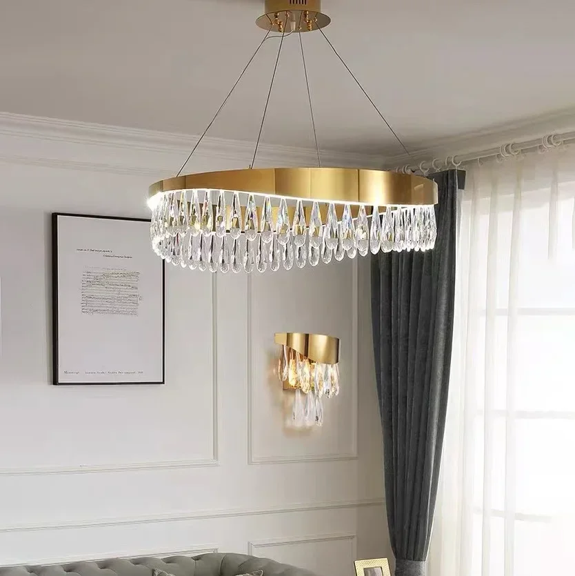 Light Luxury Modern Crystal Chandelier Simple Living Room Personalized Bedroom, Dining Room, Creative Villa, Golden Crystal Lamp