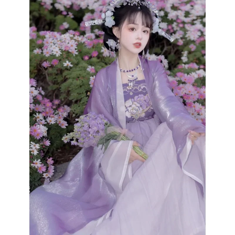 2024 Vintage Paarse Fee Cosplay Jurk Chinese Traditionele Dameskleding Tang-dynastie Bloemen Geborduurde Hanfu Jurk Pak