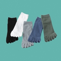 2/5 Pairs Men's Thin Striped Breathable Short Tube Sweat-absorbent Casual Socks Five-finger Socks Short Tube Cotton Socks