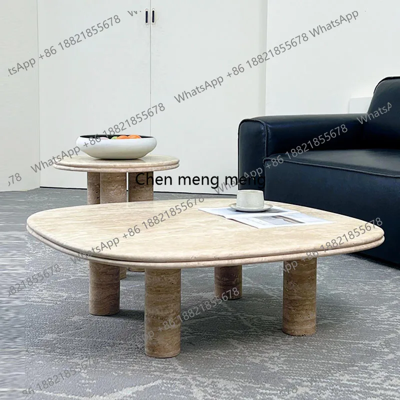 R  Wabi Sand Wind Natural Travertine Coffee Table Combination French Retro Living Room Home Coffee Table Simple
