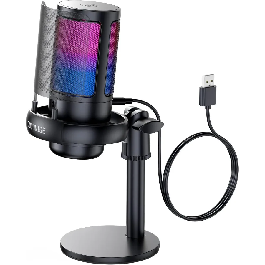 

Игровой микрофон, USB-микрофон для ПК для подкастов, видео, потоковый конденсаторный микрофон с быстродействующей бесшумной подставкой для штатива, поп-фильтр, индикатор RGB