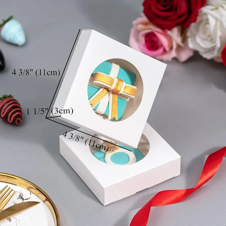 50 Pack Single s Boxes 4 3 8" x 4 3 8" x 1 1 5" Bakery Boxes for Wedding Favors Party