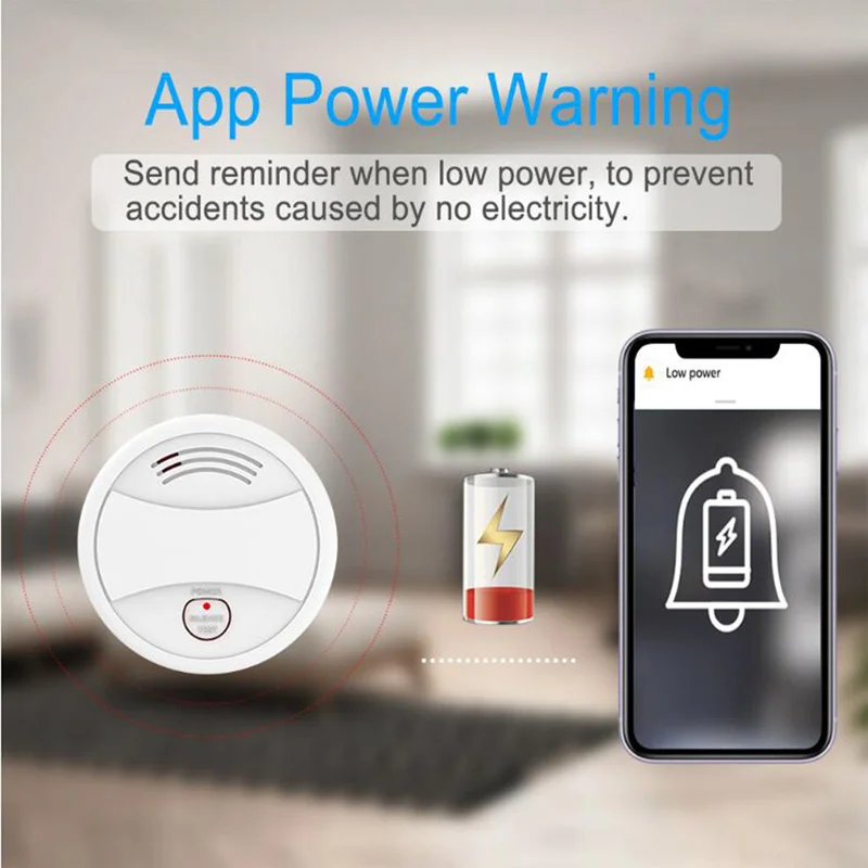 Smart WiFi Smoke Sensor Remote Control Tuya Intelligent Fire Alarm Detector High Decibel Power Warning