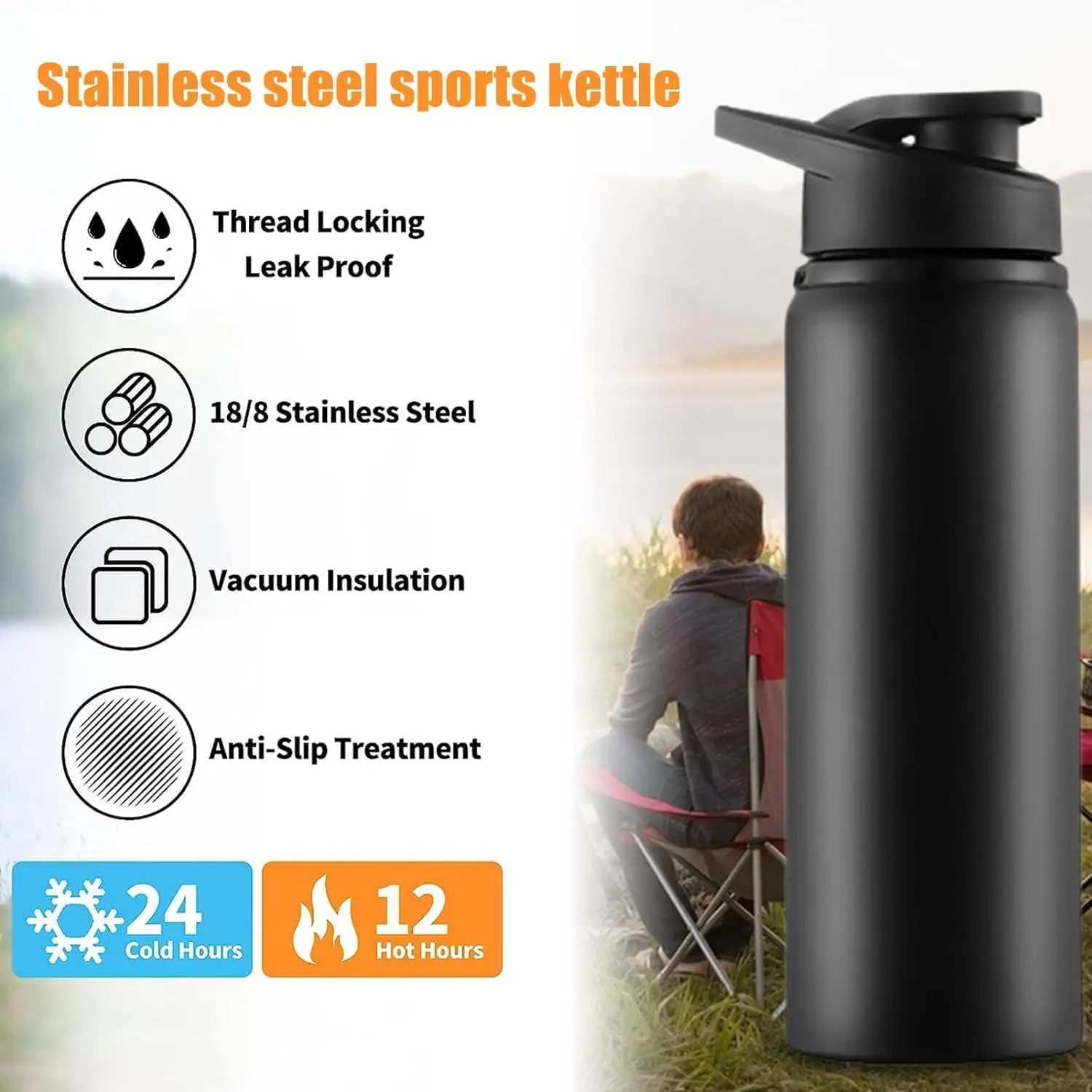 Sports Water Bottle for Men Women Leak Proof Sports Water Flask Fitness Drinking Bottle Sports Outdoor Recreation Accessories