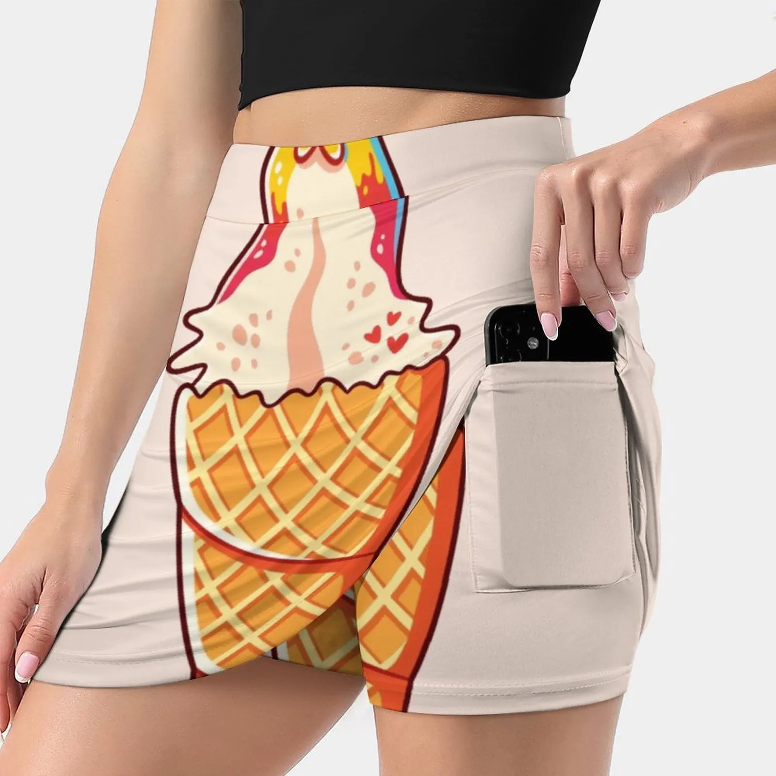 Snail Ice Cream Women Mini Skirt Two Layers With Pocket Skirts Sport Fitness Running Skorts Achatina Fulica Pet Snail Food