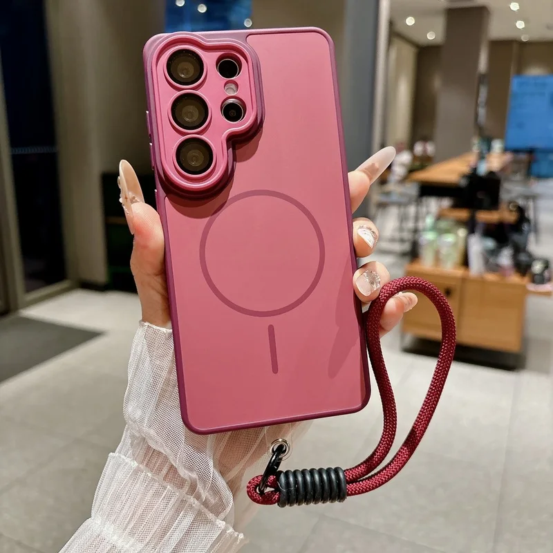 Luxury Lens Protection Frame Magnetic Phone Case For Samsung Galaxy S26 S25 S24 S23 Plus Ultra A16 For Magsafe with Strap Cover