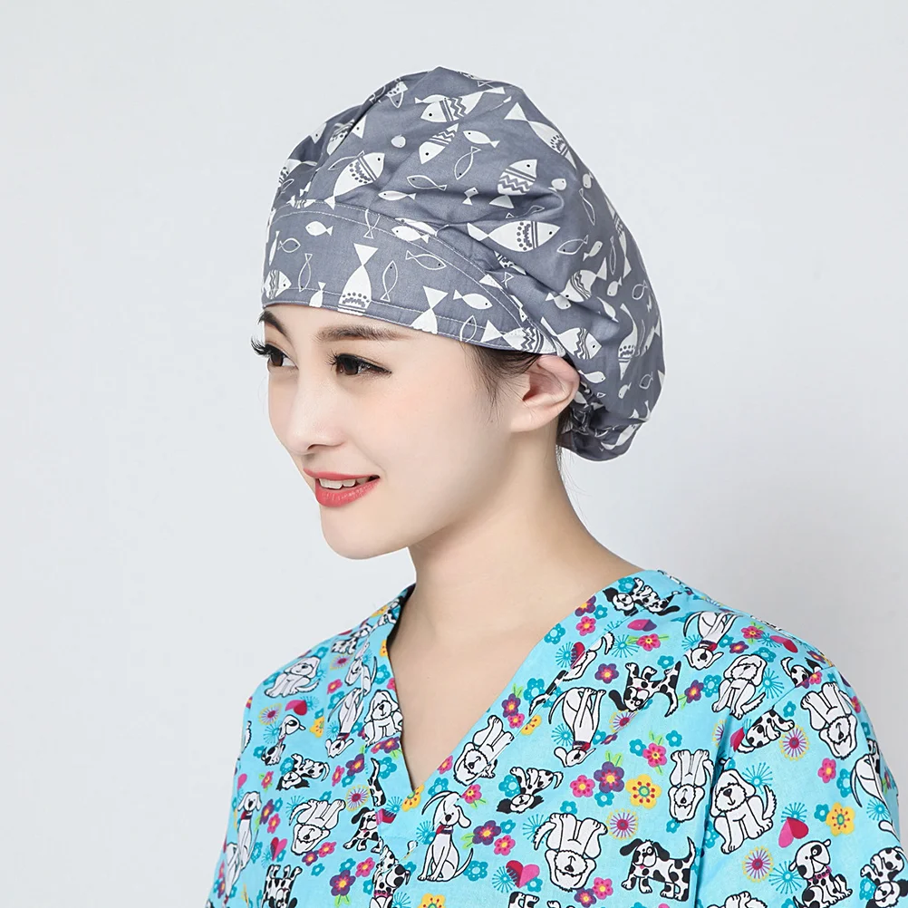 Funny Fish Printed Hat Practical Operating Room Hat Adjustable Doctor Nurse Working for Daily Use