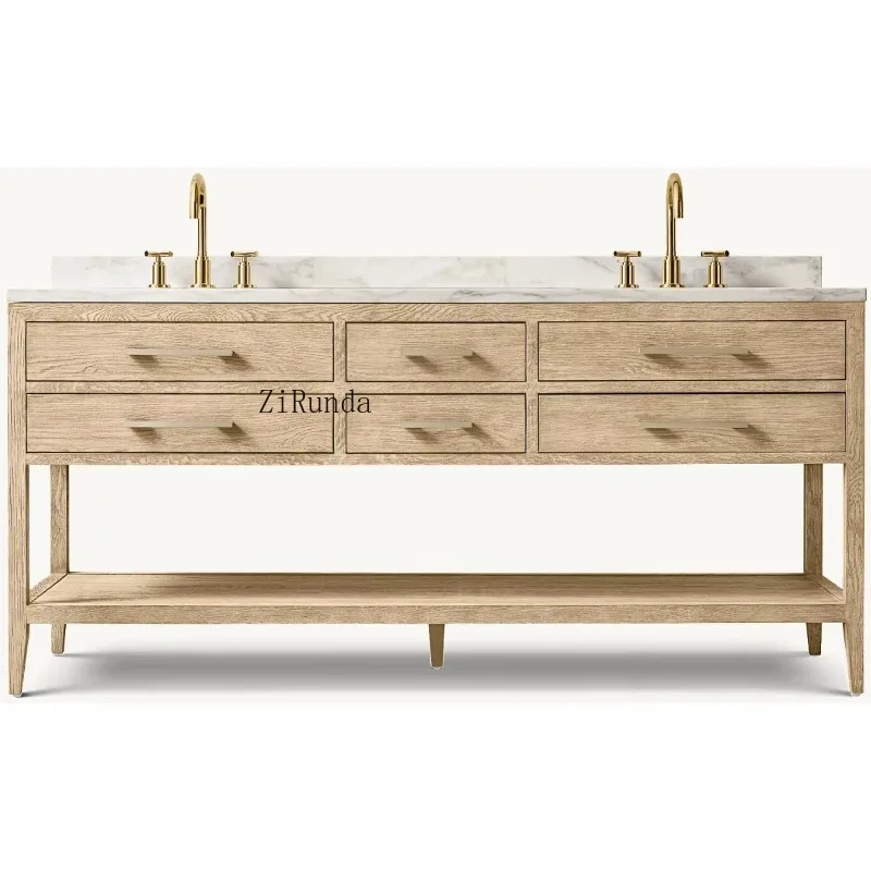 R American solid wood wash basin and high-end luxury home desktop made of natural marble