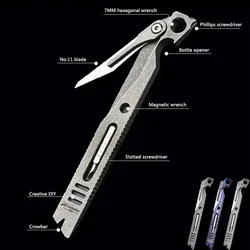 Titanium Alloy Crowbar Screwdriver Multi-function Hexagon Wrench  Bottle Opener Surgical Folding Knife Outdoor Survival EDC Tool