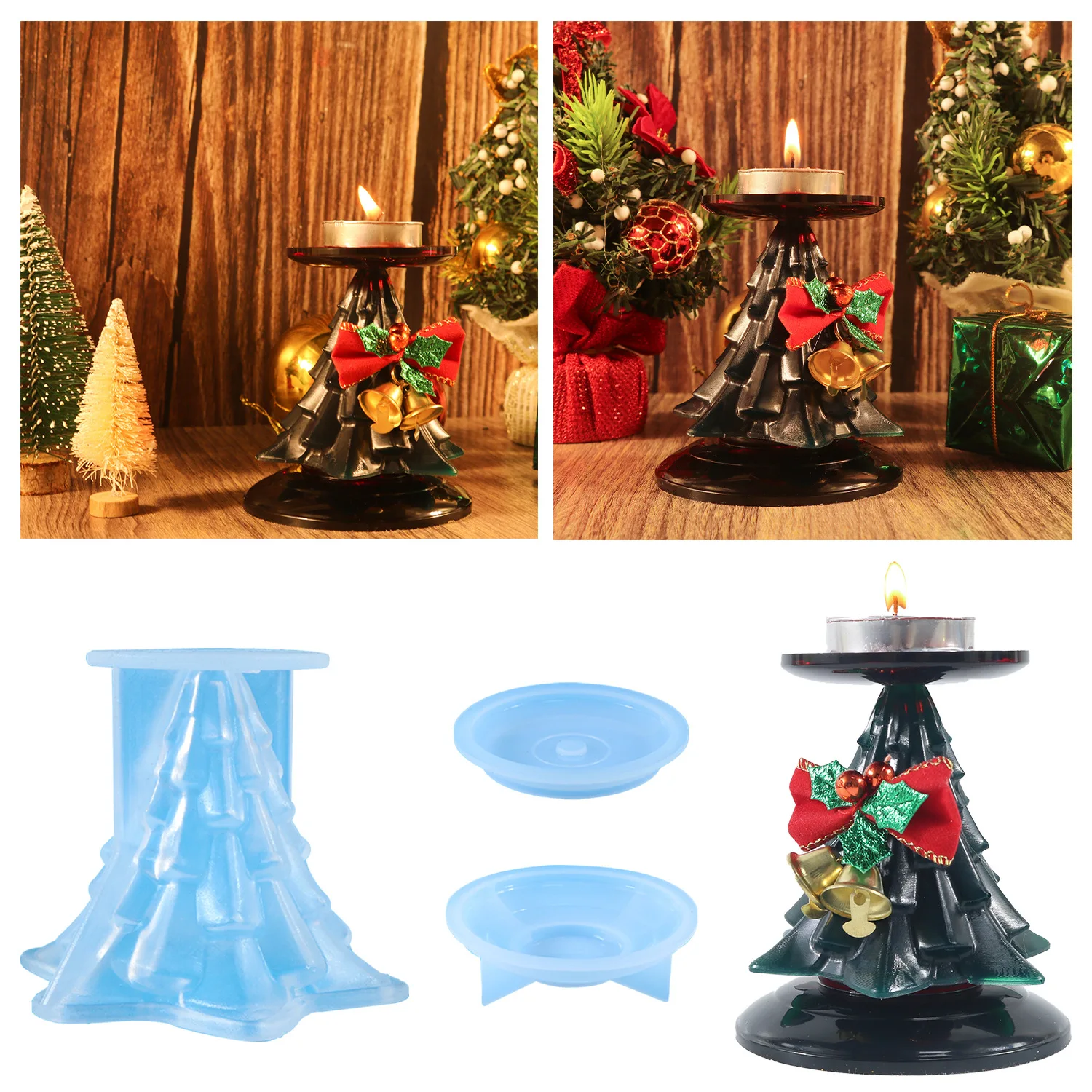 Christmas Tree Shape Candlestick Silicone Mold Xmas Classical Style Candle Holder Epoxy Resin Mold Festival Party Home Decor