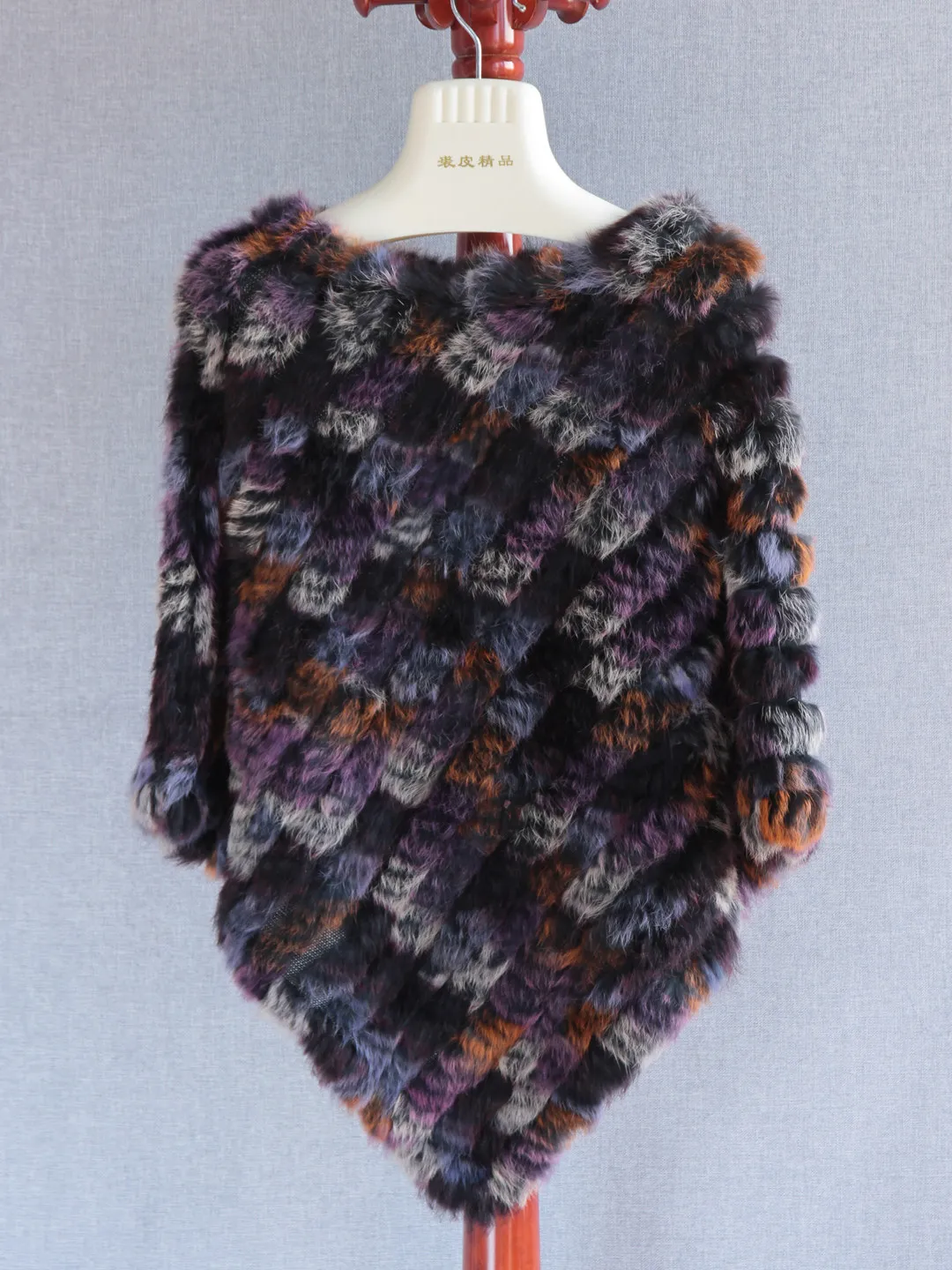 2025 Autunno e Inverno Commercio estero Sfumatura colorata Pelliccia di coniglio Mantello Scialle Giacca di pelliccia Scialle lavorato a maglia a mano pura Donna