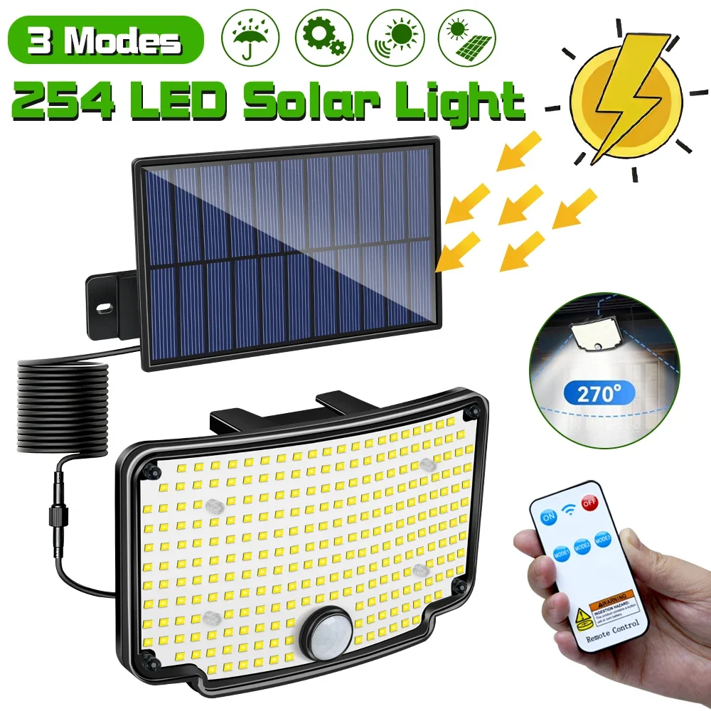 

254led LED Solar Split Outdoor Courtyard Light, 1500mAh Solar-Powered Wall Lamps with Motion Sensor,IP65 Waterproof outdoor