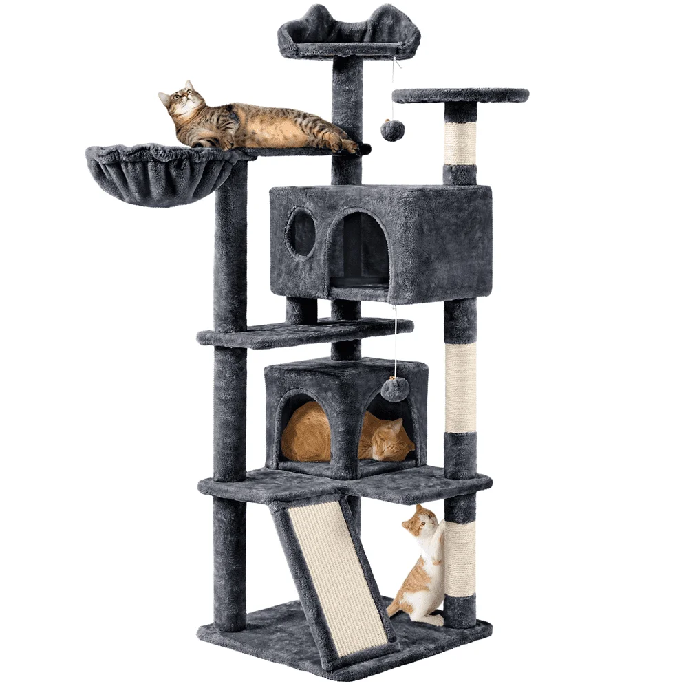 

SmileMart 54" Double Condo Cat Tree with Scratching Post Tower, Dark Gray