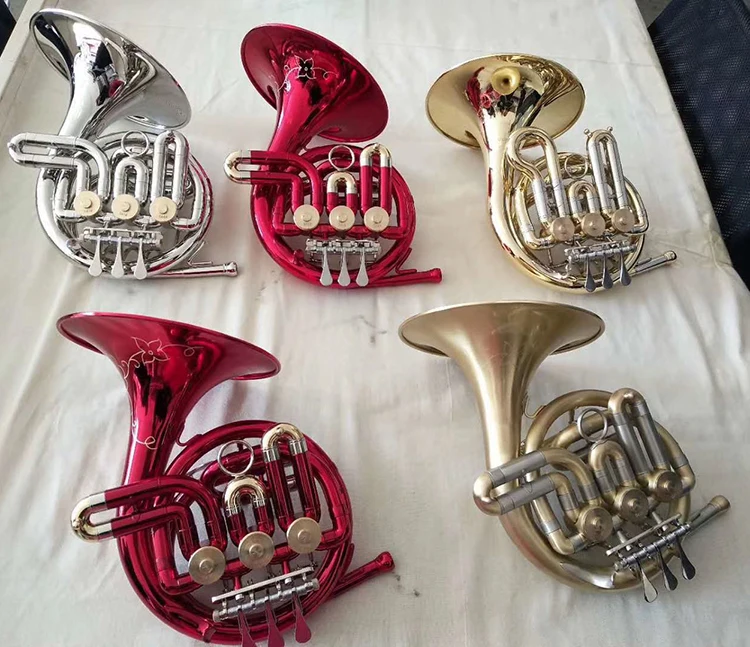 

Hooqu High Quality Bb Tuning OEM Manufacture Yellow Brass Children Mini Blue French Horn