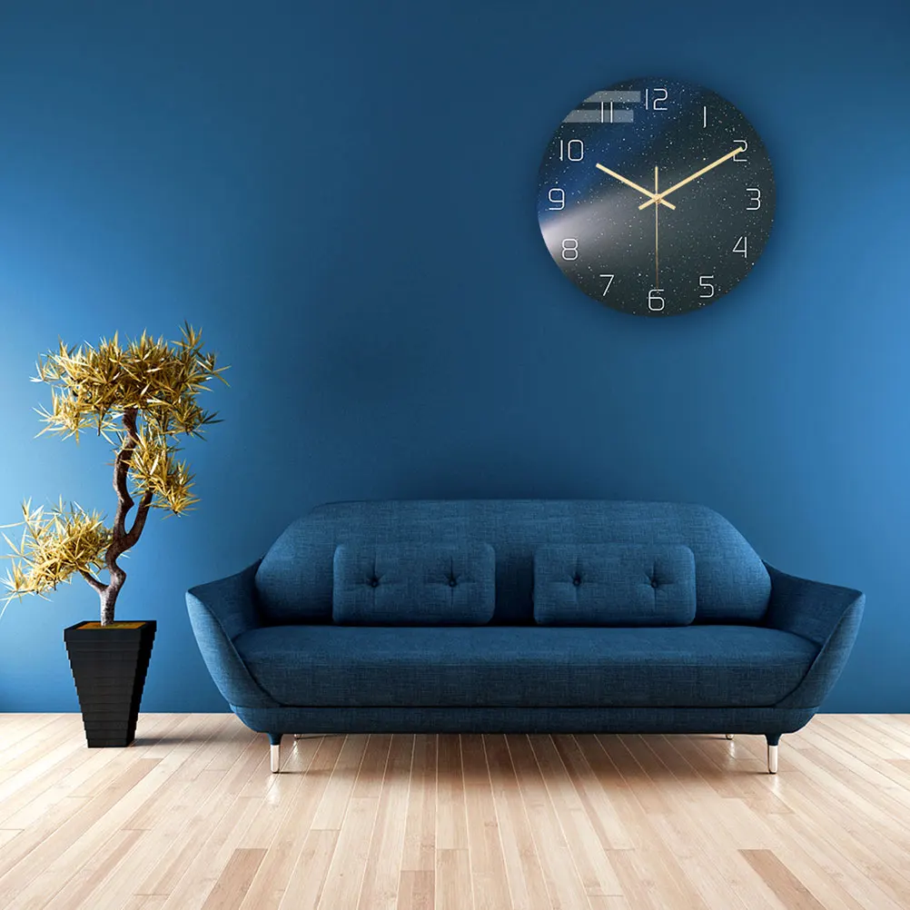 

Wall Clock Clear Reading Round Marble Acrylic Modern Decor for Home Living Room