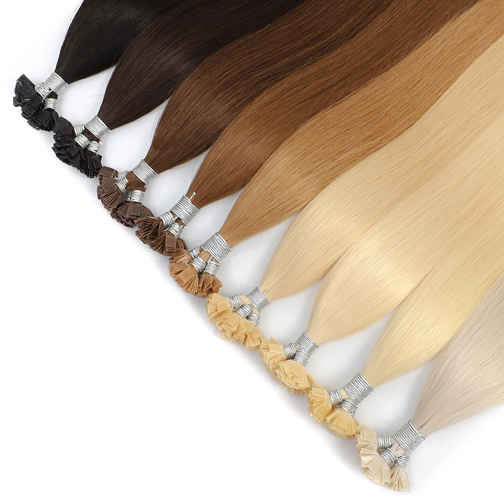 

Премиальные кератиновые накладные пряди для наращивания волос с плоским концом, натуральные человеческие волосы, мягкие прямые волосы, наращивание методом фьюжн, волосы Реми