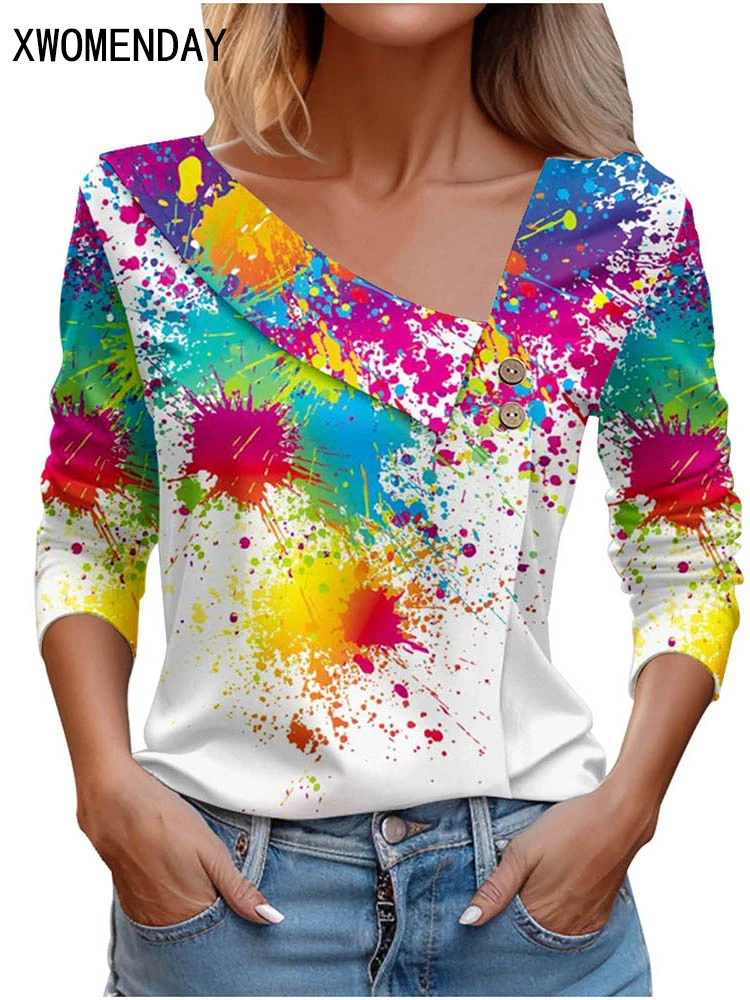 T Shirt For Women Fashion Long Sleeve Top White Floral Print Shirts And Blouses 3D Print Clothes For Women 2024 y2k