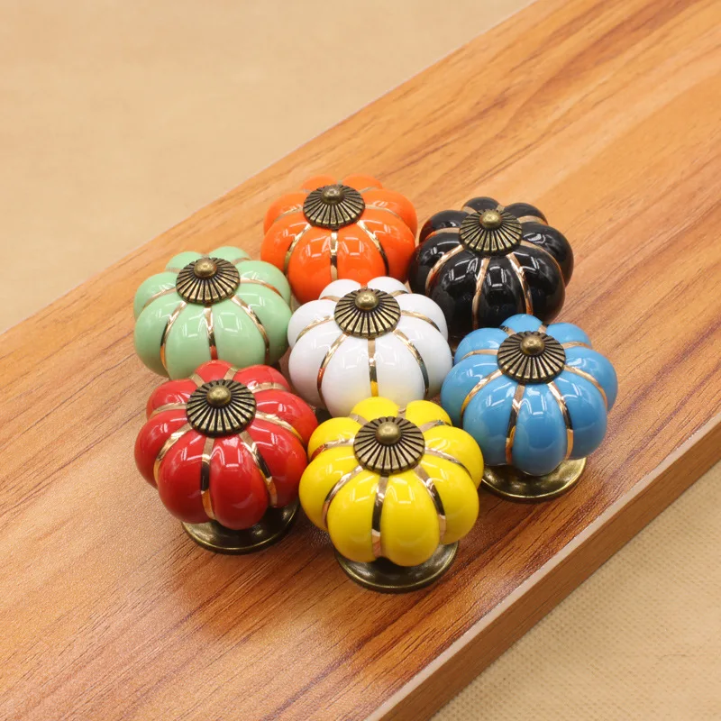 

2pcs Furniture Handle Door Knobs Furniture Drawer Cupboard Kitchen Pull Handle Pumpkin Ceramic Cabinet Handles Retro Hardware
