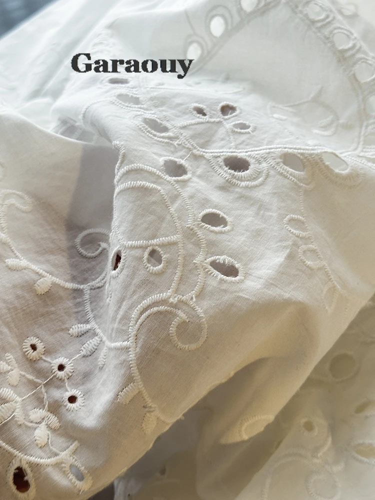 Garaouy New Spaghetti Strap White Embroidery Sexy Dresses 2024 Cotton Solid Color All Match Loose Simple Robe Dress