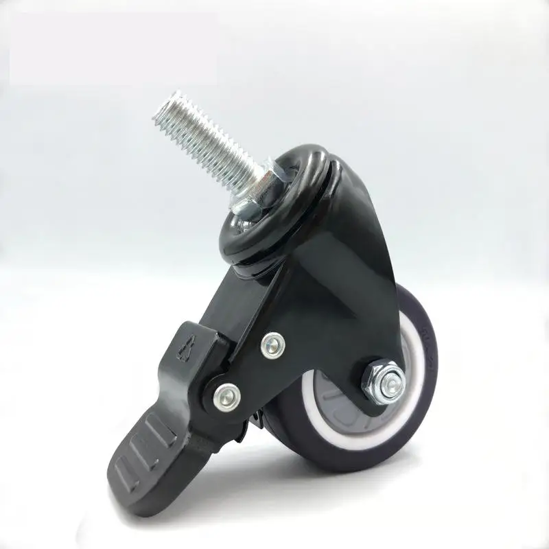 4Pcs 3-Inch M10x25mm Silent Stem Casters with Brake - Rubber Wheels for Furniture